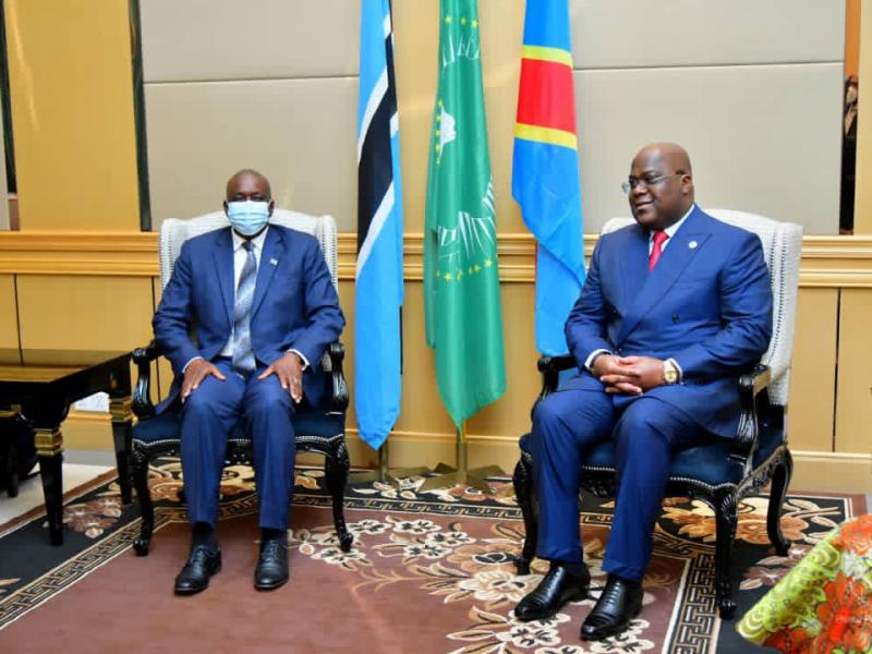 Image d'illustration. Mokgweetsi Eric Keabetswe Masisi aux cotés de Félix Tshisekedi à l'époque en fonction comme président du Botswana