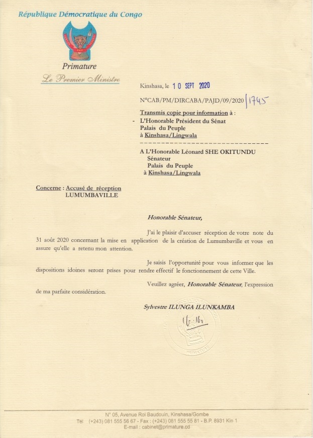 Lettre Ilunkamba