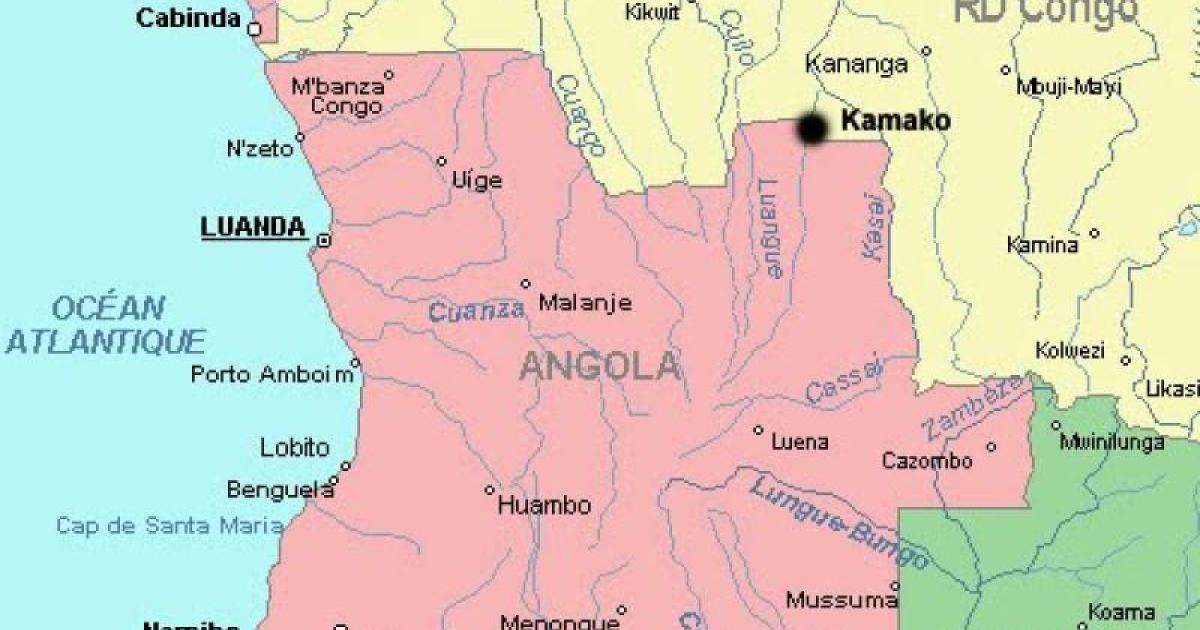 Carte de Kamako (point noir), en frontière avec l'Angola