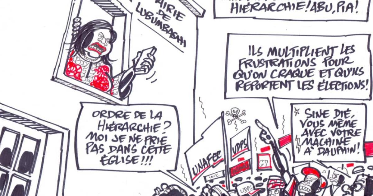 La mairie de Lubumbashi explique à l'opposition que son meeting est reporté sur ordre de la hiérarchie (caricature Kash/ACTUALITE.CD)