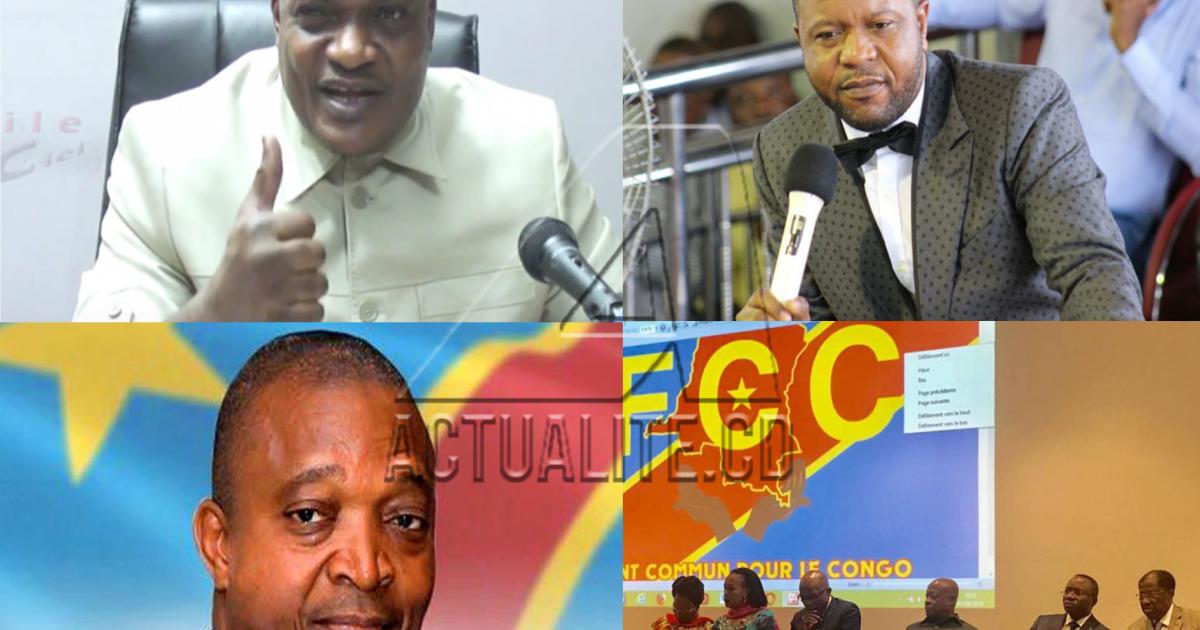 Pascal Mukuna, François Mutmbo, Ramazani Shadary, et le logo du FCC