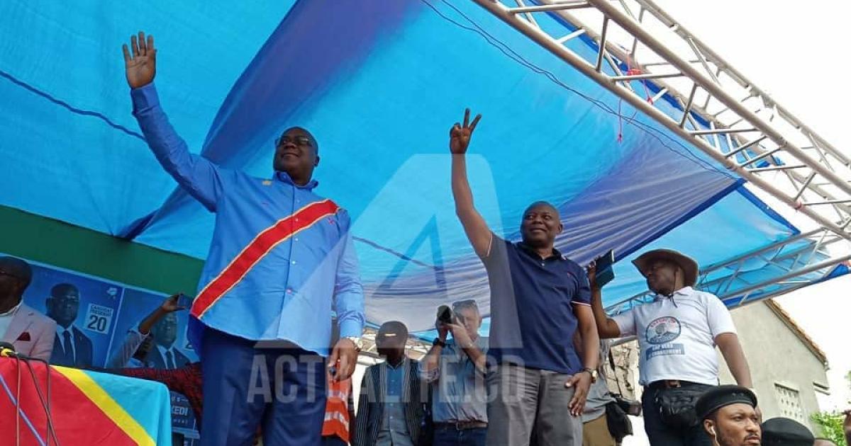Félix Tshisekedi et Vital Kamerhe ce vendredi 21 décembre 2018 lors d'adresse adresse aux militants de l'UDPS et de l'UNC après le report des élections par la CENI. Ph. Christine Tshibiyi