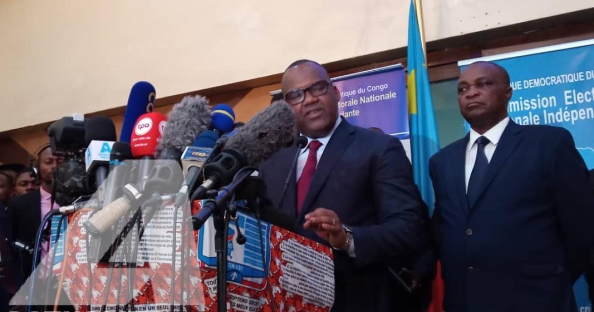 Corneille Nangaa, président de la CENI lors de la conférence de presse ce jeudi 20 décembre 2018 pour annoncer le report des élections. Ph. Christine Tshibuyi