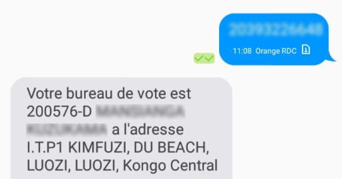 Capture d'écran d'un SMS localisant un bureau de vote