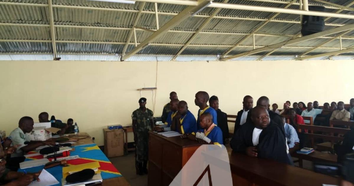 L'ancien chef de guerre Cheka et ses trois co-accusés à l'audience ce jeudi 7 février à Goma à la cour militaire opérationnelle du Nord-Kivu.