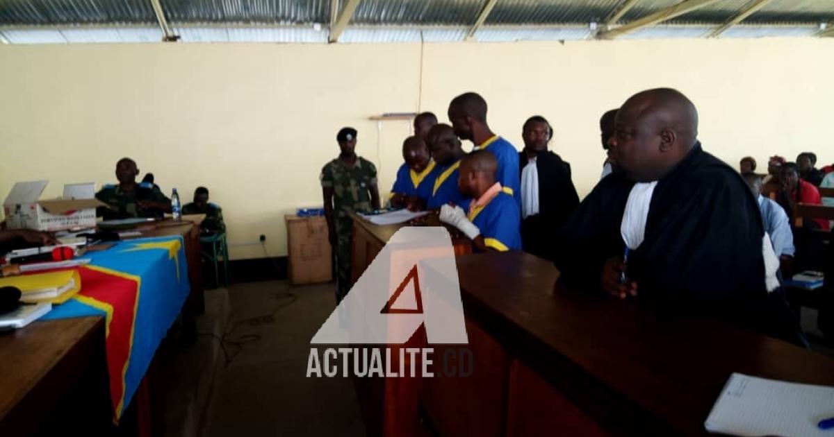 L'ancien chef de guerre Cheka et ses trois co-accusés à l'audience ce jeudi 7 février à Goma à la cour militaire opérationnelle du Nord-Kivu.
