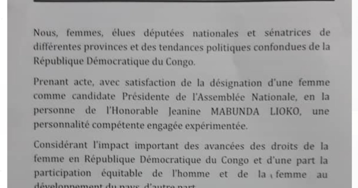 Déclaration de soutien à  la candidature de Mme Jeannine Mabunda