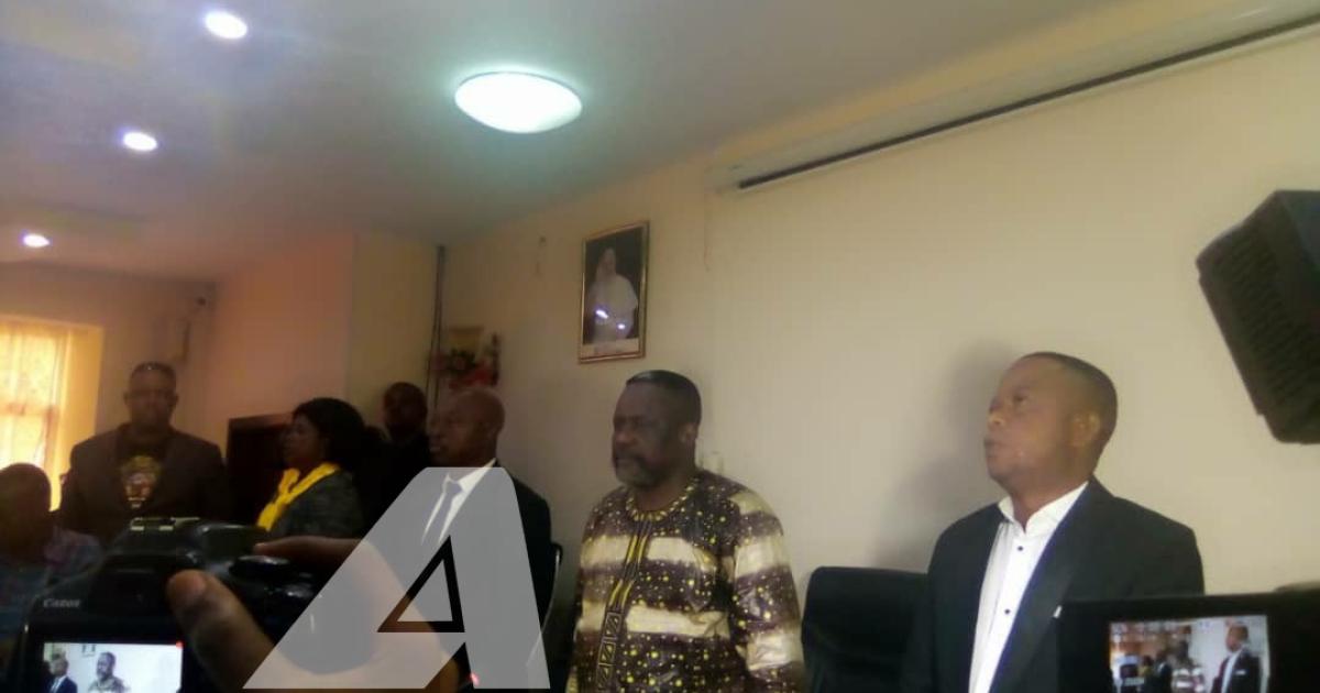 Franck Diongo, président national du MLP en conférence de presse ce mardi 2 avril 2019 à Kinshasa.