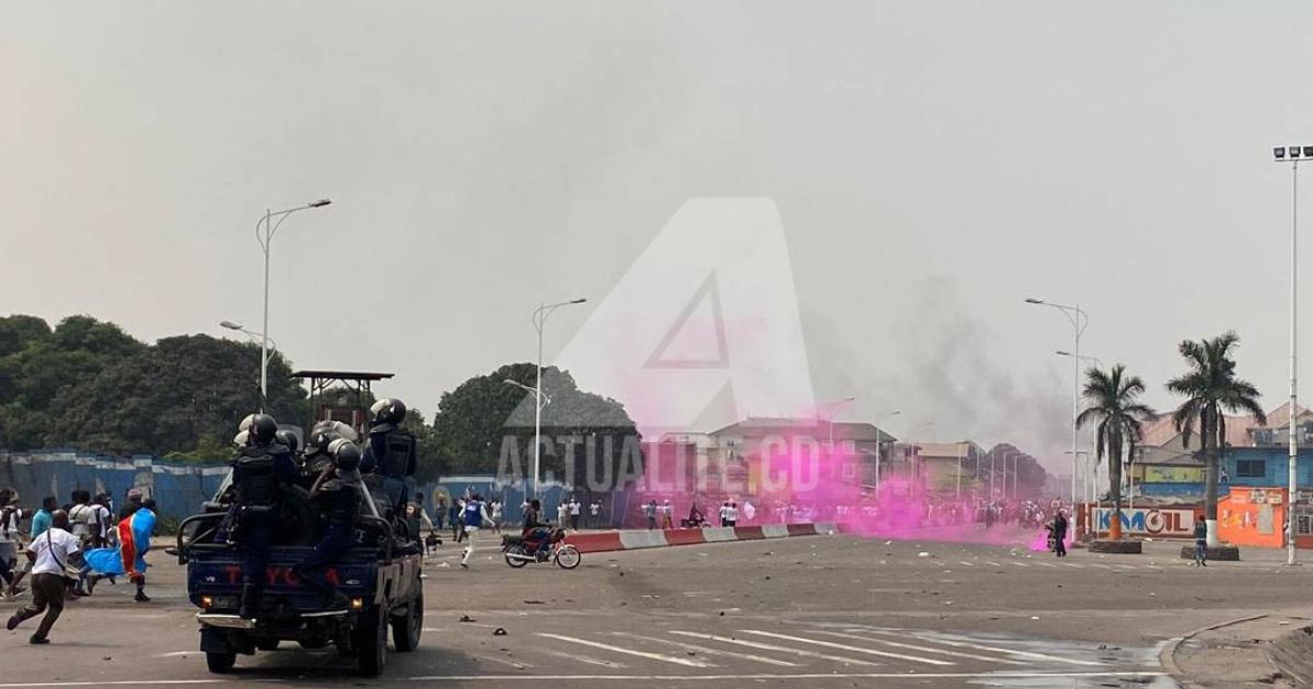 La police disperse à coups de gaz lacrymogènes les militants de l'UDPS aux abords du Palais du peuple/Ph ACTUALITE.CD