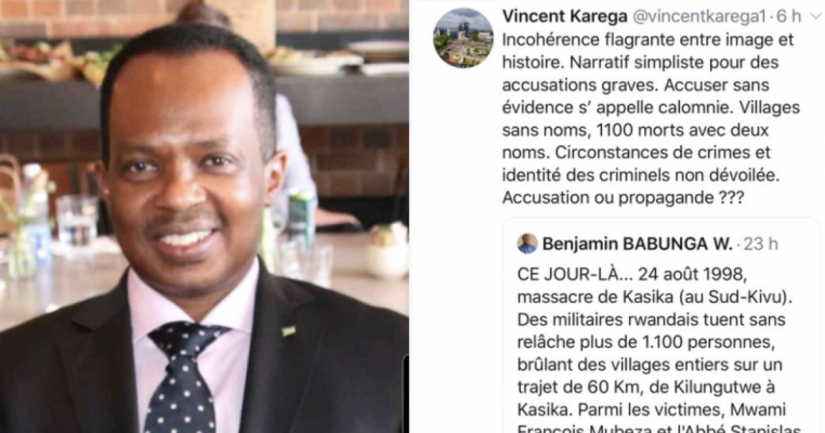 L'ambassadeur rwandais en RDC, Vincent Karega et son tweet