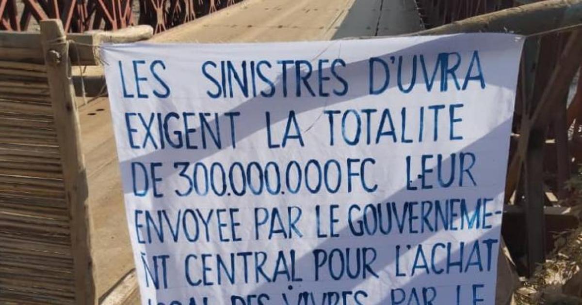 Une banderole des sinistrés d'Uvira lors d'une manifestation en Avril. Ph. Droits tiers.