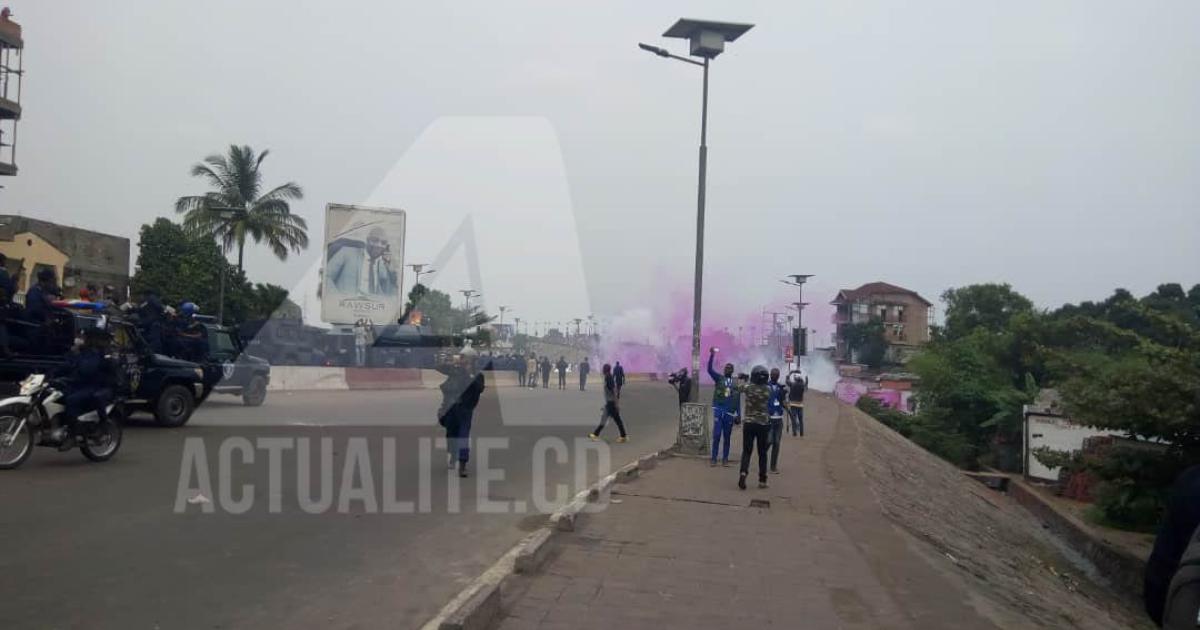 Illustration. Gaz lacrymogène usé par la police pour disperser une manifestation politique à Kinshasa/Ph ACTUALITE.CD