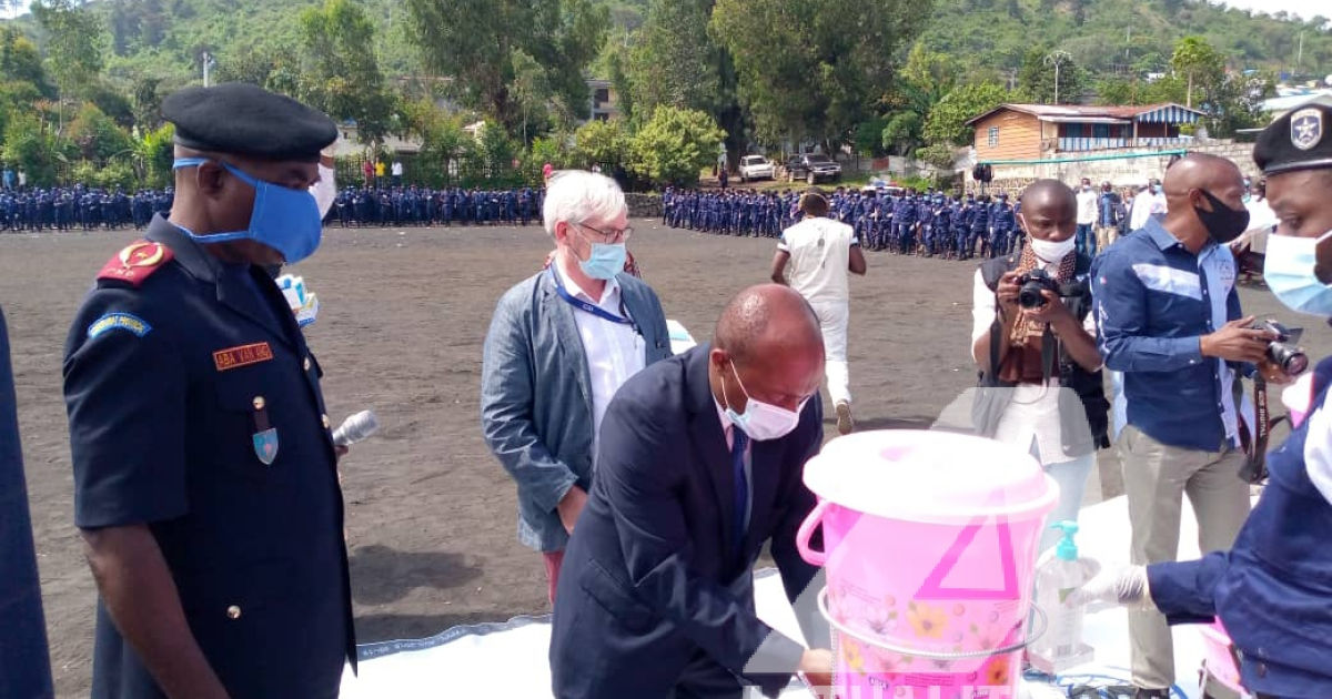 Cérémonie de sensibilisation des policiers à Goma contre Covid-19/Ph ACTUALITE.CD