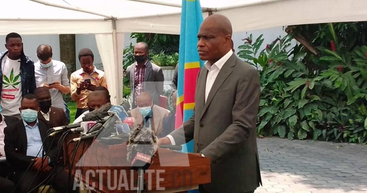 Martin Fayulu, président en exercice de Lamuka devant la presse/Ph. ACTUALITE.CD