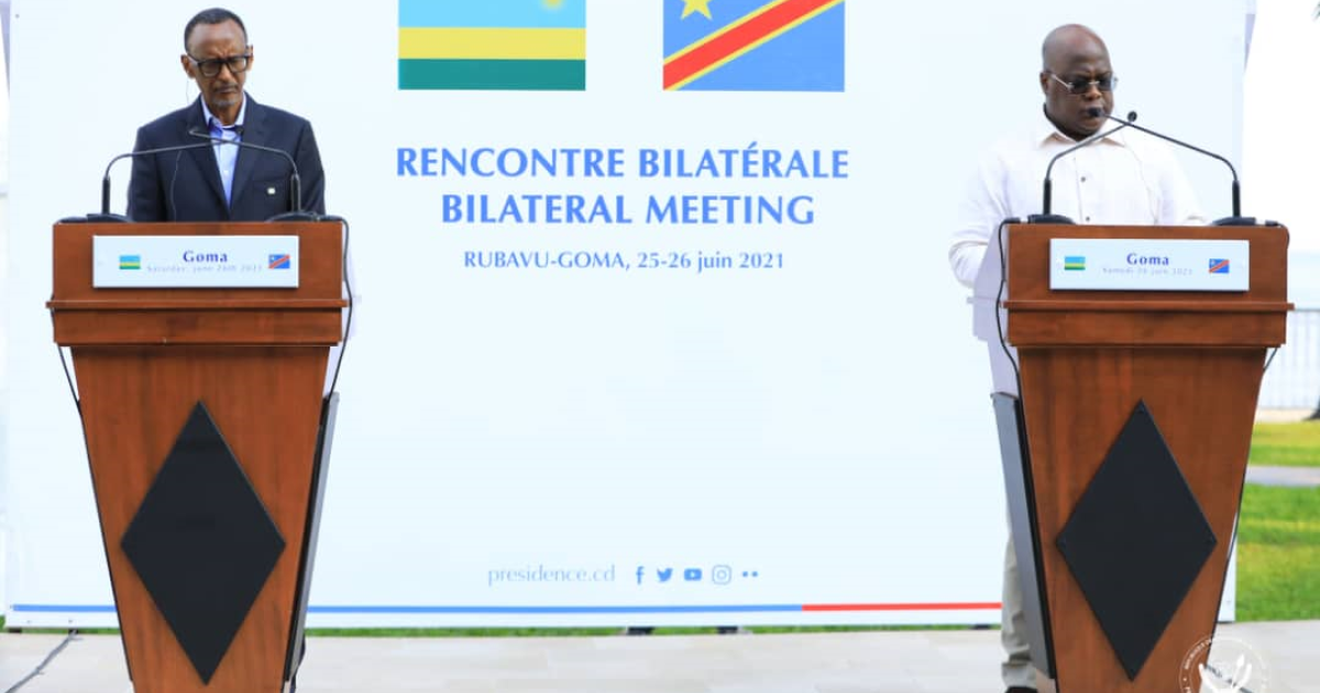 Félix Tshisekedi et Paul Kagame en conférence de presse à Goma