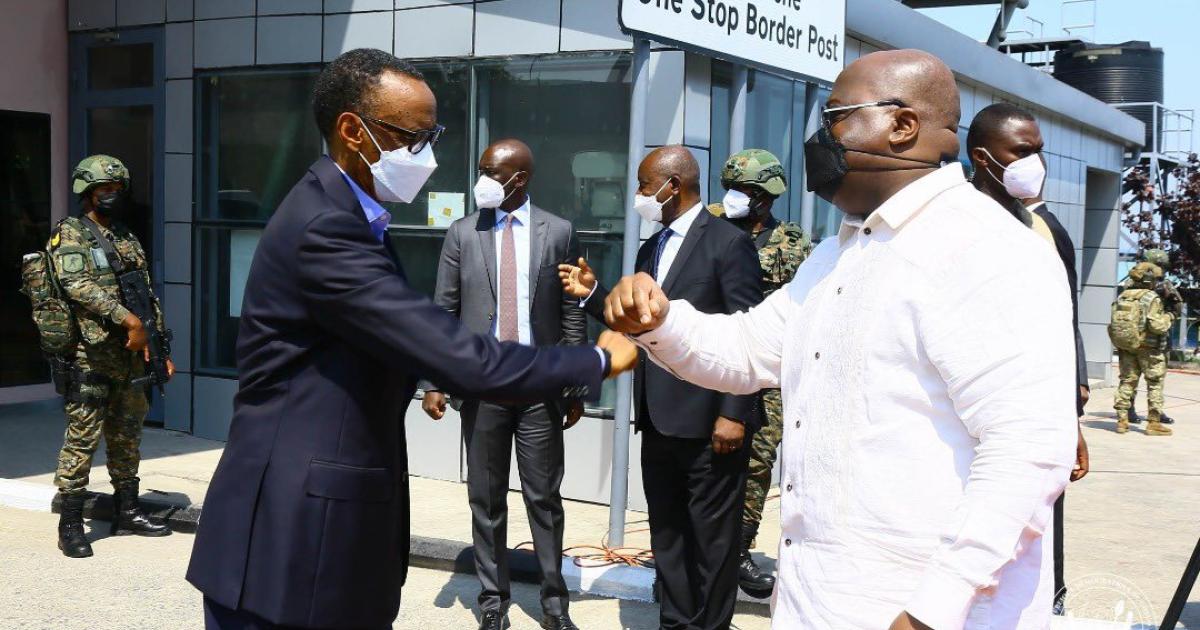 Paul Kagame et Félix Tshisekedi à la frontière entre la Rwanda et la RDC