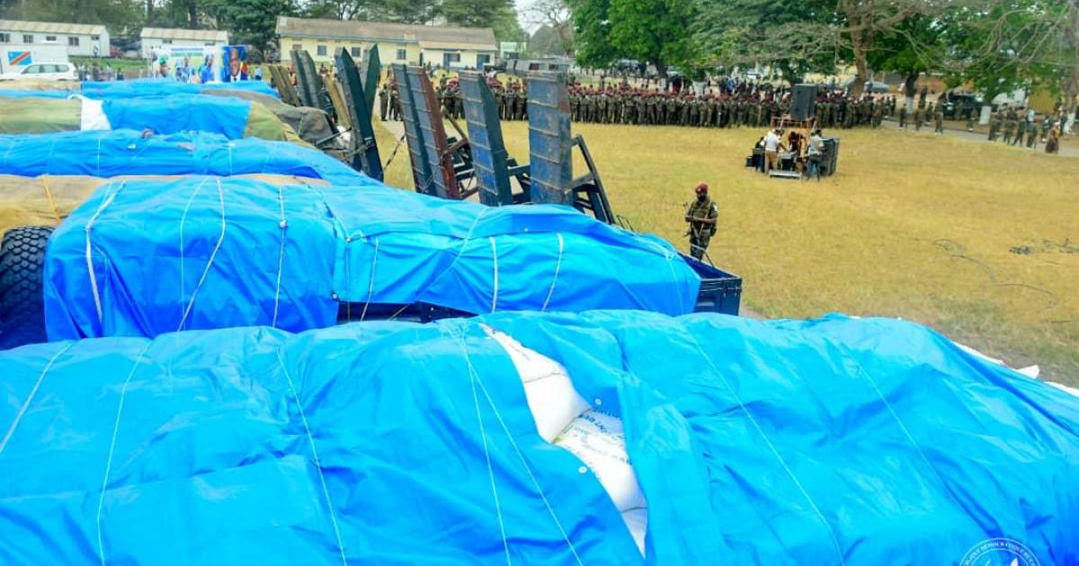 Le Président de la République a procédé, ce dimanche 12/09/21 au camp Tshatshi à Kinshasa, au lancement des cantines militaires approvisionnées par des produits agricoles issus des récoltes du Service National