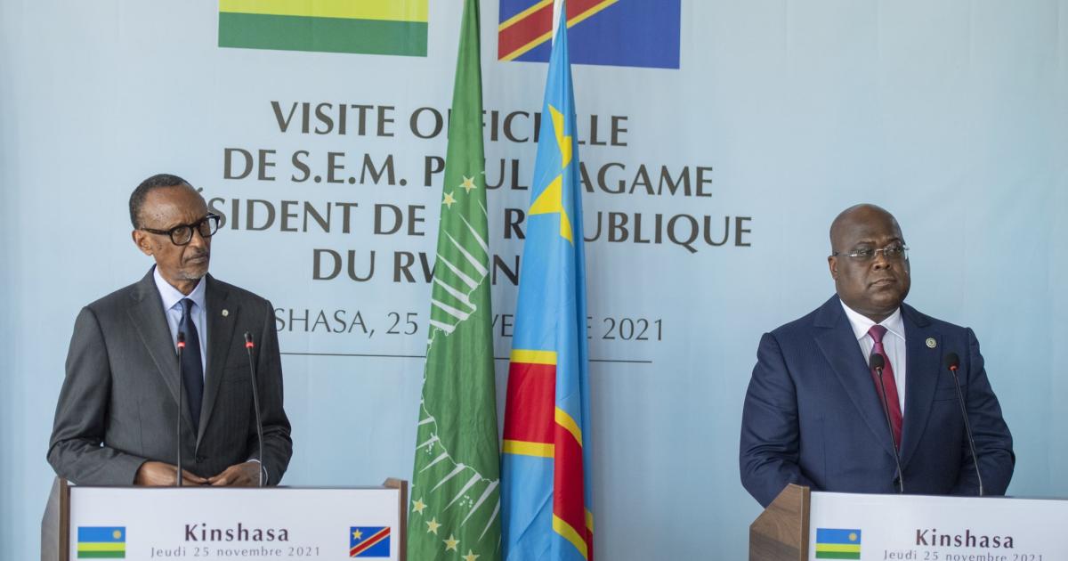Paul Kagame et Félix Tshisekedi le 25 novembre 2021 à Kinshasa