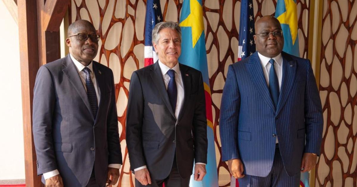 De G à D : Christophe Lutundula, Antony Blinken, Félix Tshiskedi 