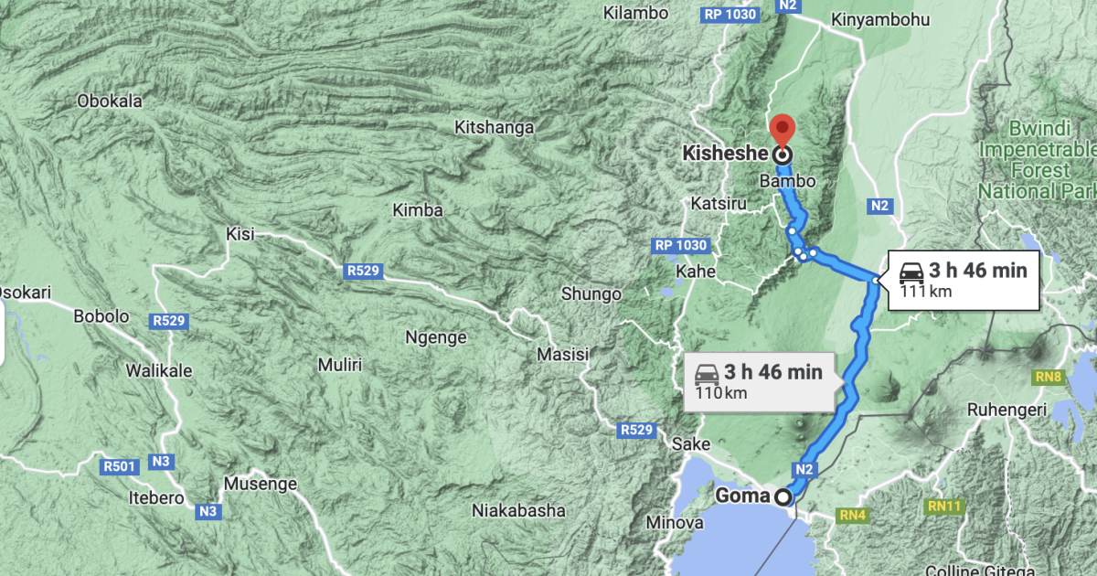 Localisation de Kishishe, au Nord de Goma