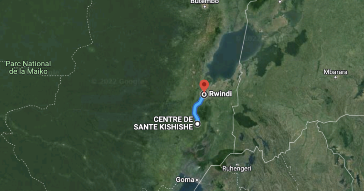 Localisation de la cité de Kishishe sur carte du Nord-Kivu