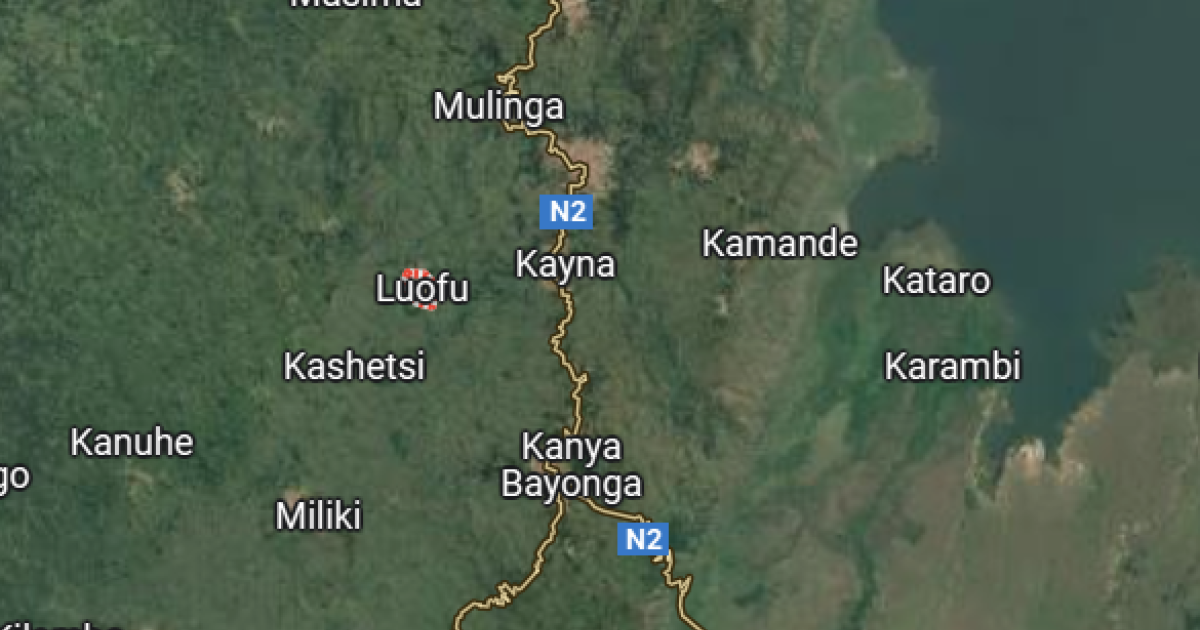 La localité de Luofu et d'autres entités sur la carte du territoire de Lubero
