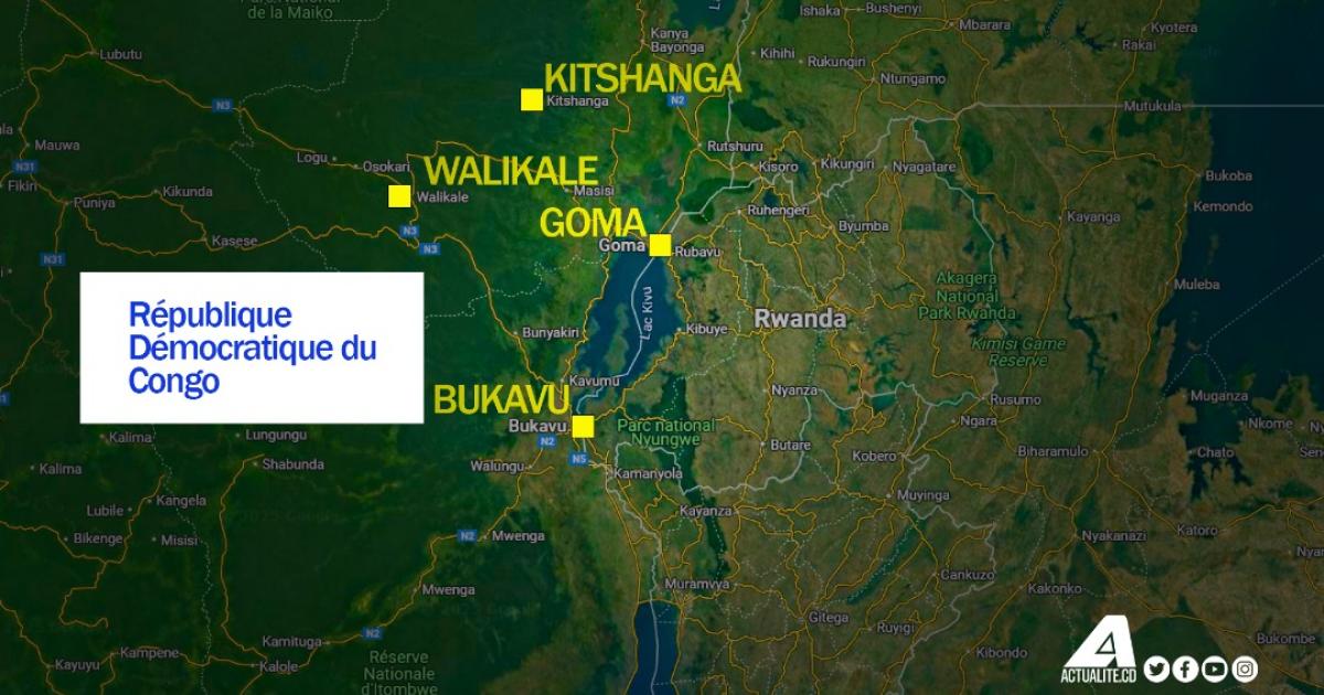 Bukavu, Goma, Walikale et Kitshanga sur la carte