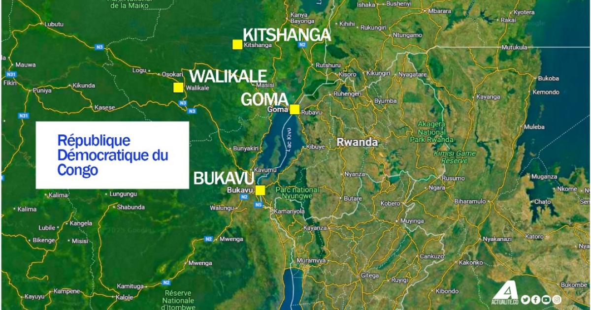 Bukavu, Goma, Walikale et Kitshanga sur la carte
