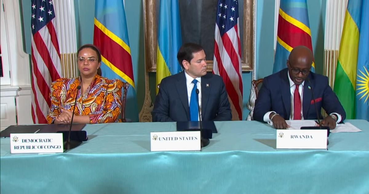 La ministre congolaise des Affaires étrangères, Thérèse Kayikwamba Wagner, son homologue rwandais, Olivier Nduhungirehe, et Marco Rubio
