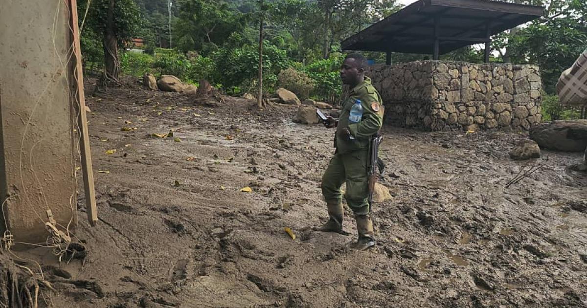 Un éco garde sur le site inondé 