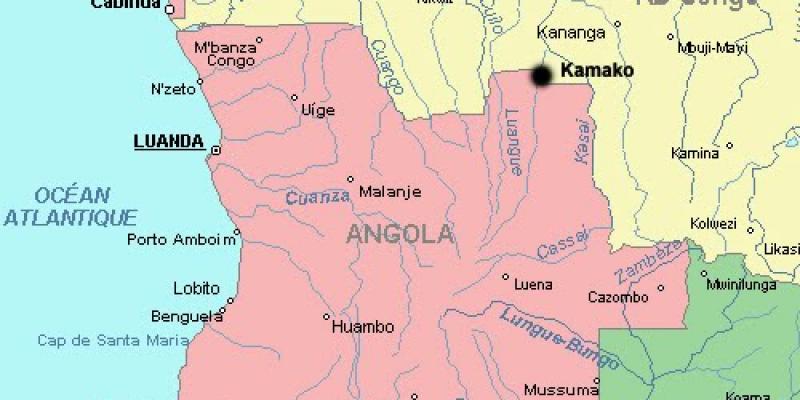 Carte de Kamako (point noir), en frontière avec l'Angola