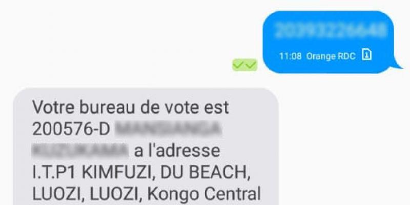 Capture d'écran d'un SMS localisant un bureau de vote