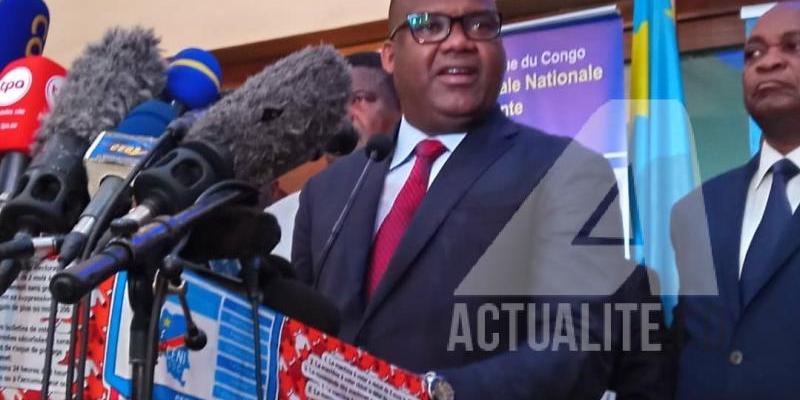 Corneille Nangaa, président de la CENI lors de la conférence de presse le jeudi 20 décembre 2018 pour annoncer le report des élections.