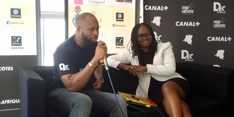 Mireille Kabamba directrice générale de Canal + RDC et Bakari Fofana responsable Expérience client Afrique du groupe en conférence de presse le 3 mai 2019 à Kinshasa/Ph Berith Yakitenge