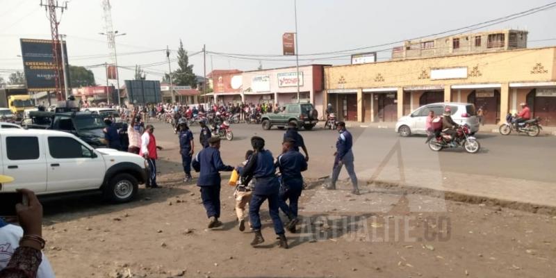 La police dispersant les manifestants de l'UNC à Goma/Ph. ACTUALITE.CD
