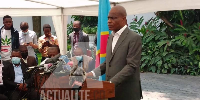 Martin Fayulu, président en exercice de Lamuka devant la presse/Ph. ACTUALITE.CD