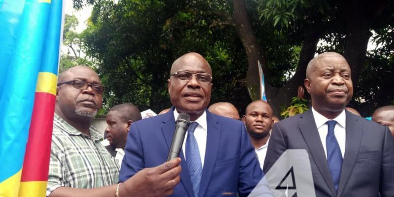 Martin Fayulu, président en exercice de Lamuka et Adolphe Muzito devant la presse/Ph. ACTUALITE.CD