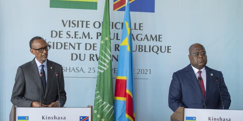 Paul Kagame et Félix Tshisekedi le 25 novembre 2021 à Kinshasa