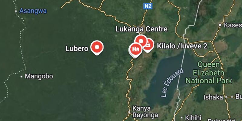 Lubero sur la carte du Nord-Kivu