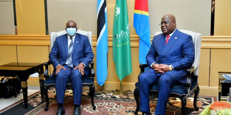 Image d'illustration. Mokgweetsi Eric Keabetswe Masisi aux cotés de Félix Tshisekedi à l'époque en fonction comme président du Botswana