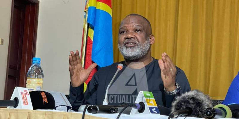 Corneille Nangaa lors d'une conférence de presse à Goma