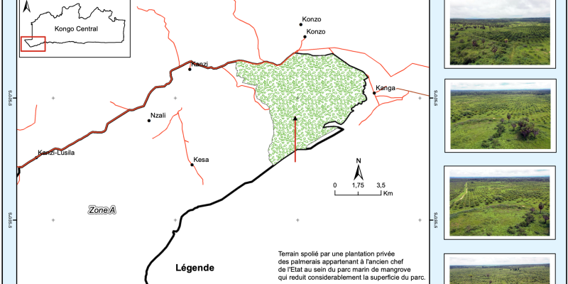 Carte de localisation de la zone spoliée du parc marin des mangroves établie par une mission du ministère de l’environnement en 2023 - Document PPLAAF-TBIJ