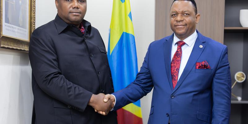  DG Hervé Claude Ntumba Batukonke (en bleu), DGA Blaise Mastaky Birindwa (en noir)