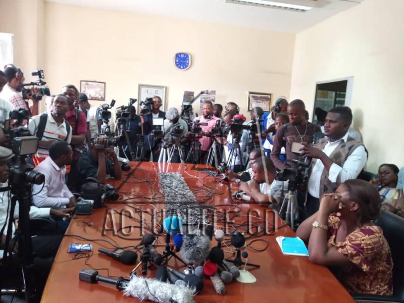 Les journalistes lors d'un point de presse  du MLC à Kinshasa /Photo Christine Tshibuyi