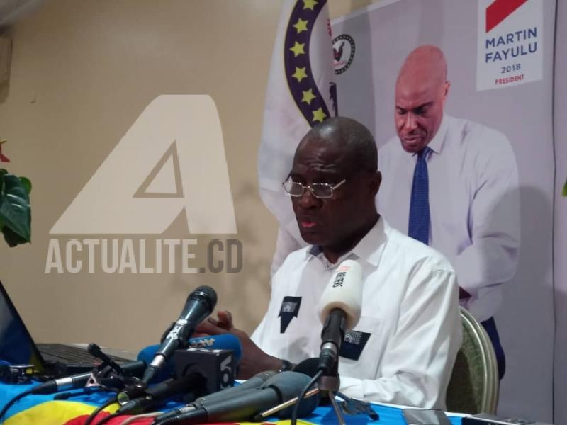 Martin Fayulu en conférence de presse le dimanche 30 décembre 2018 après le vote.