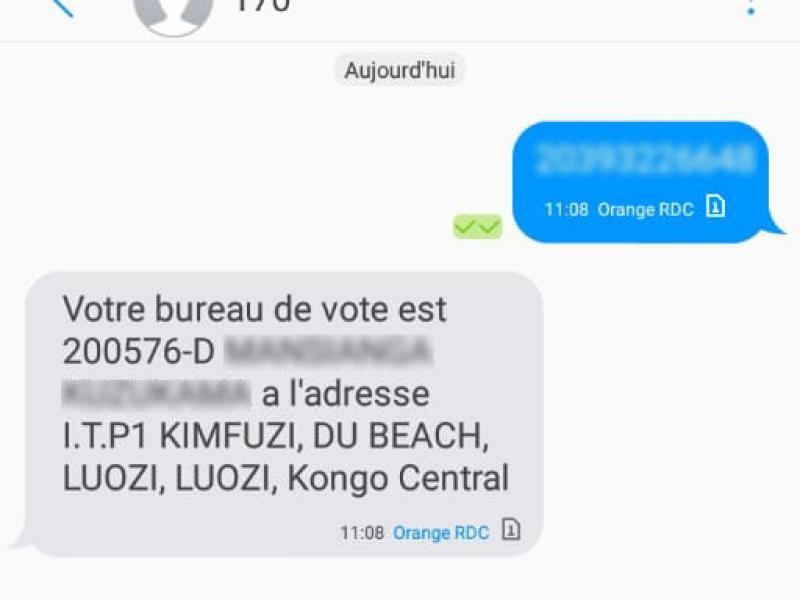 Capture d'écran d'un SMS localisant un bureau de vote