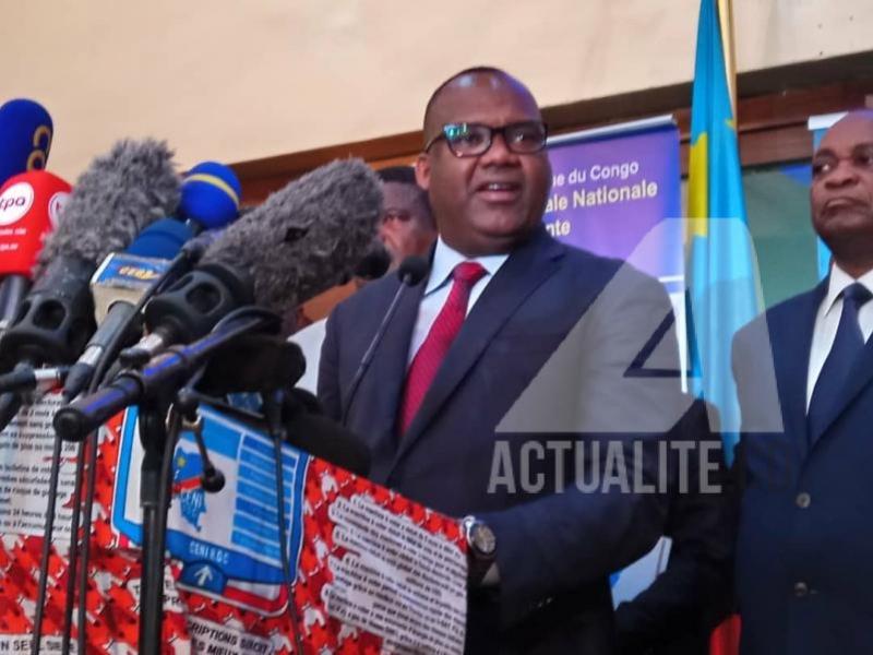 Corneille Nangaa, président de la CENI lors de la conférence de presse le jeudi 20 décembre 2018 pour annoncer le report des élections.