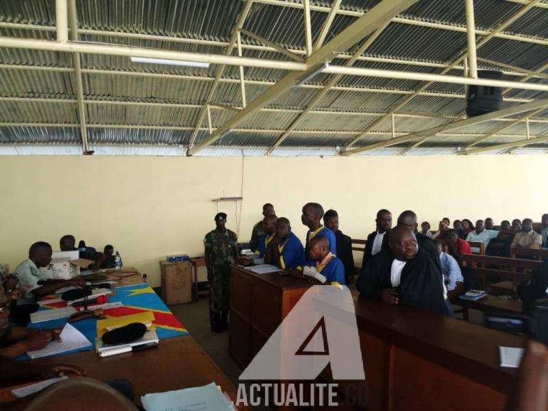 L'ancien chef de guerre Cheka et ses trois co-accusés à l'audience ce jeudi 7 février à Goma à la cour militaire opérationnelle du Nord-Kivu.