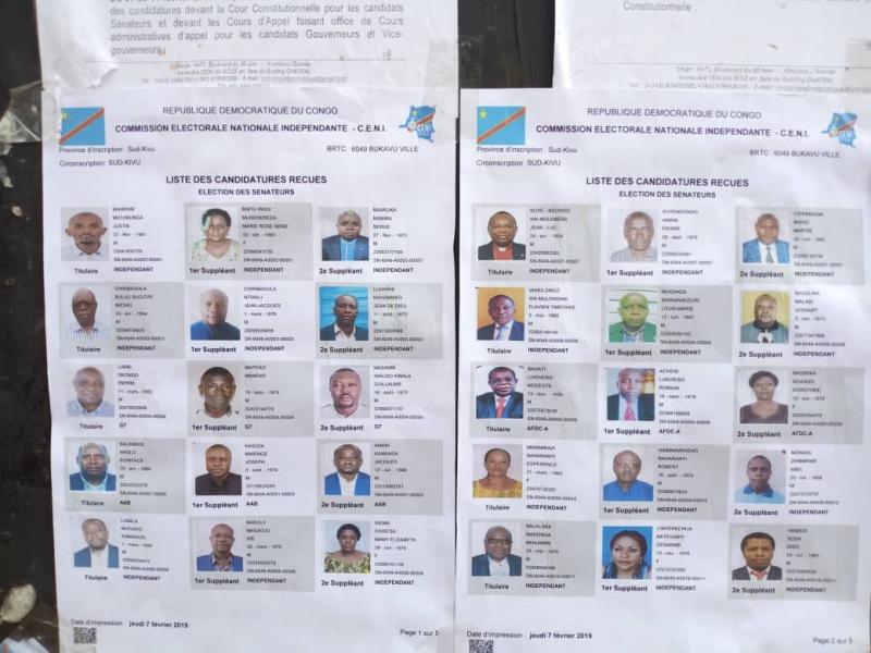 Liste des candidats à l'élection des sénateurs au Sud-Kivu