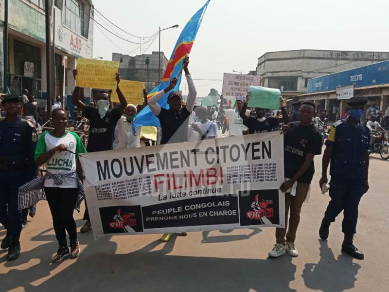 Les militants de Filimbi et Lucha dans les rues de Kananga. Ph/Sosthène Kambidi ACTUALITE.CD